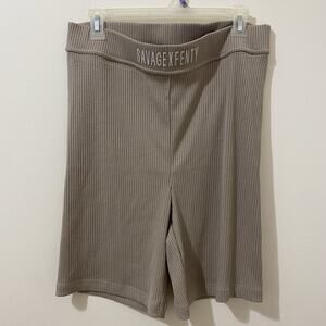 Savage x Fenty Essential Heavy Ribbed Biker Shorts Elastic Waist Taupe Sz 1X NWT